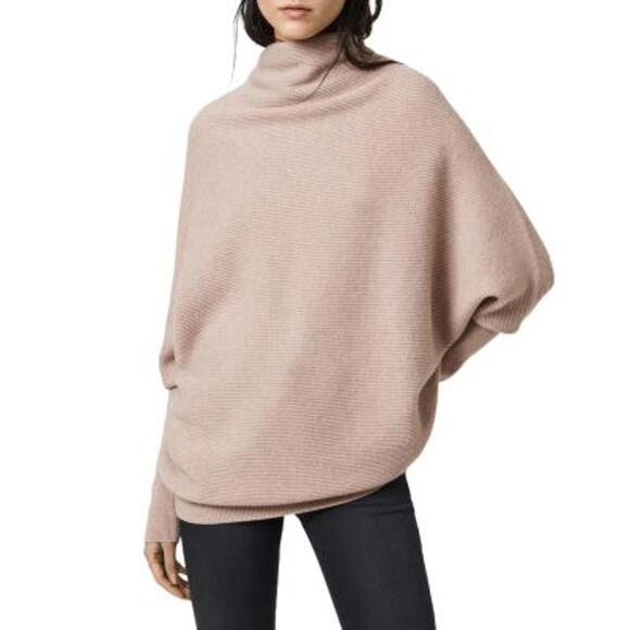 Sweaters - Allsaints Ridley Cashmere Blend Long Sleeve Oversized Pale Pink Jumper Sweater L